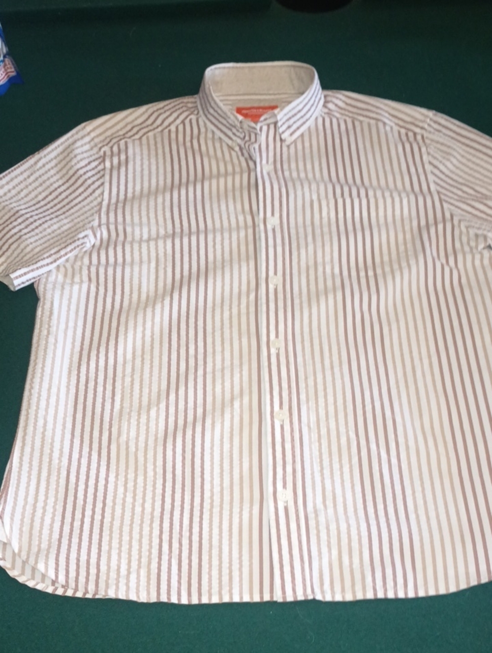 Johnston & Murphy Short Sleeve Button-Down Shirt - White & Brown Stripes